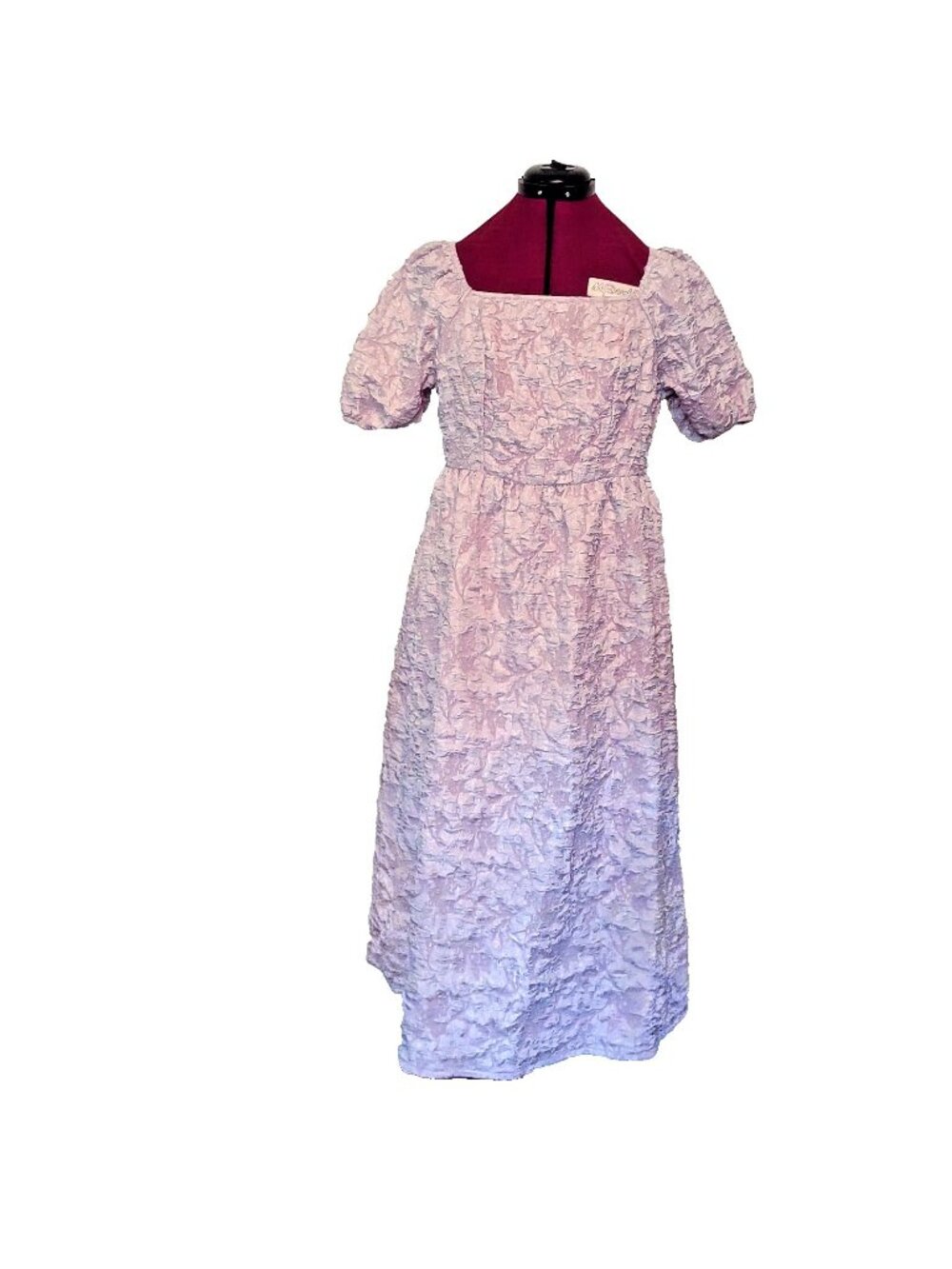 SHEIN Dress Womens Large Pink Lilac Jacquard Square Neck Puff Sleeve Midi NWOT